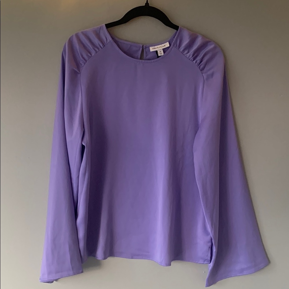 Prologue Purple Ruched Bell Sleeve Blouse